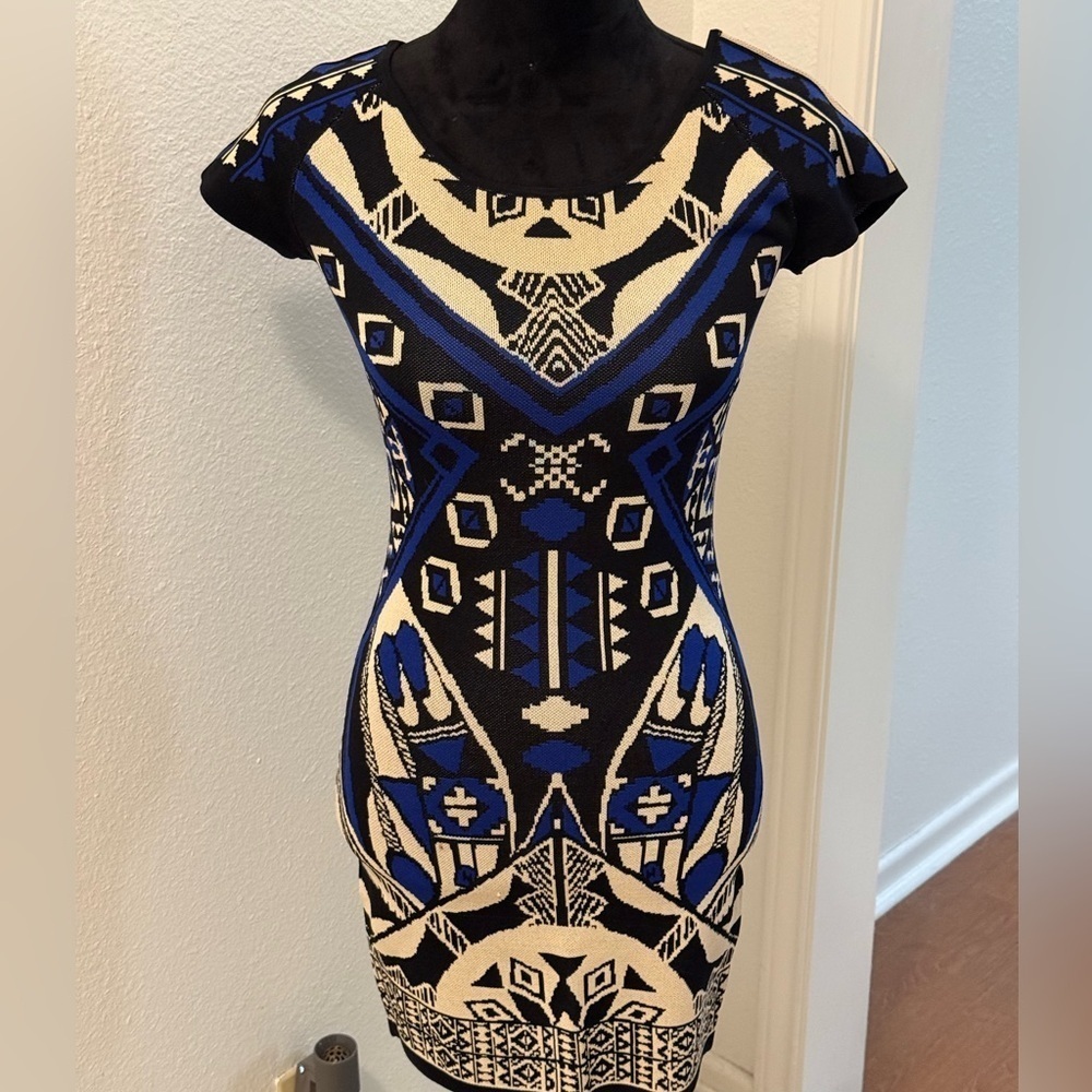 Jealous Tomato Knit Sweater Dress Black, Ivory & Blue